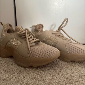 Steve Madden Tan Sneakers with Rhinestone Embellishments